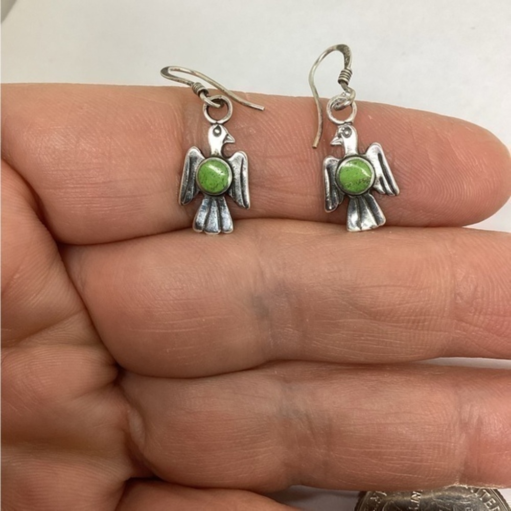 Sterling silver green gemstone bird earrings